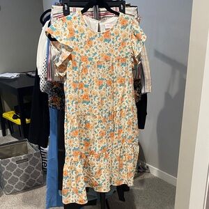 Pink Lily Orange and Blue Floral Midi Dress